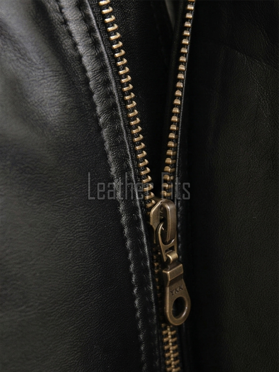Men Black Leather Jacket - Premium Real Sheepskin Bomber Coat Turn Down Shirt Collar Multi Vertical Panel Fly Front Windbreaker Casual Men