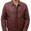 Men Burgundy Leather Jacket - Premium Sheepskin Bomber Coat Turn Down Shirt Collar Multi Vertical Panel Fly Front Windbreaker Casual Wine