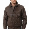 Men Brown Leather Jacket - Premium Sheepskin Bomber Coat Turn Down Shirt Collar Antique Distressed Multi Panel Fly Front Vintage Flight Men