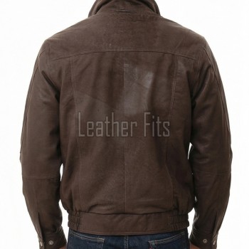 Men Brown Leather Jacket - Premium Sheepskin Bomber Coat Turn Down Shirt Collar Antique Distressed Multi Panel Fly Front Vintage Flight Men