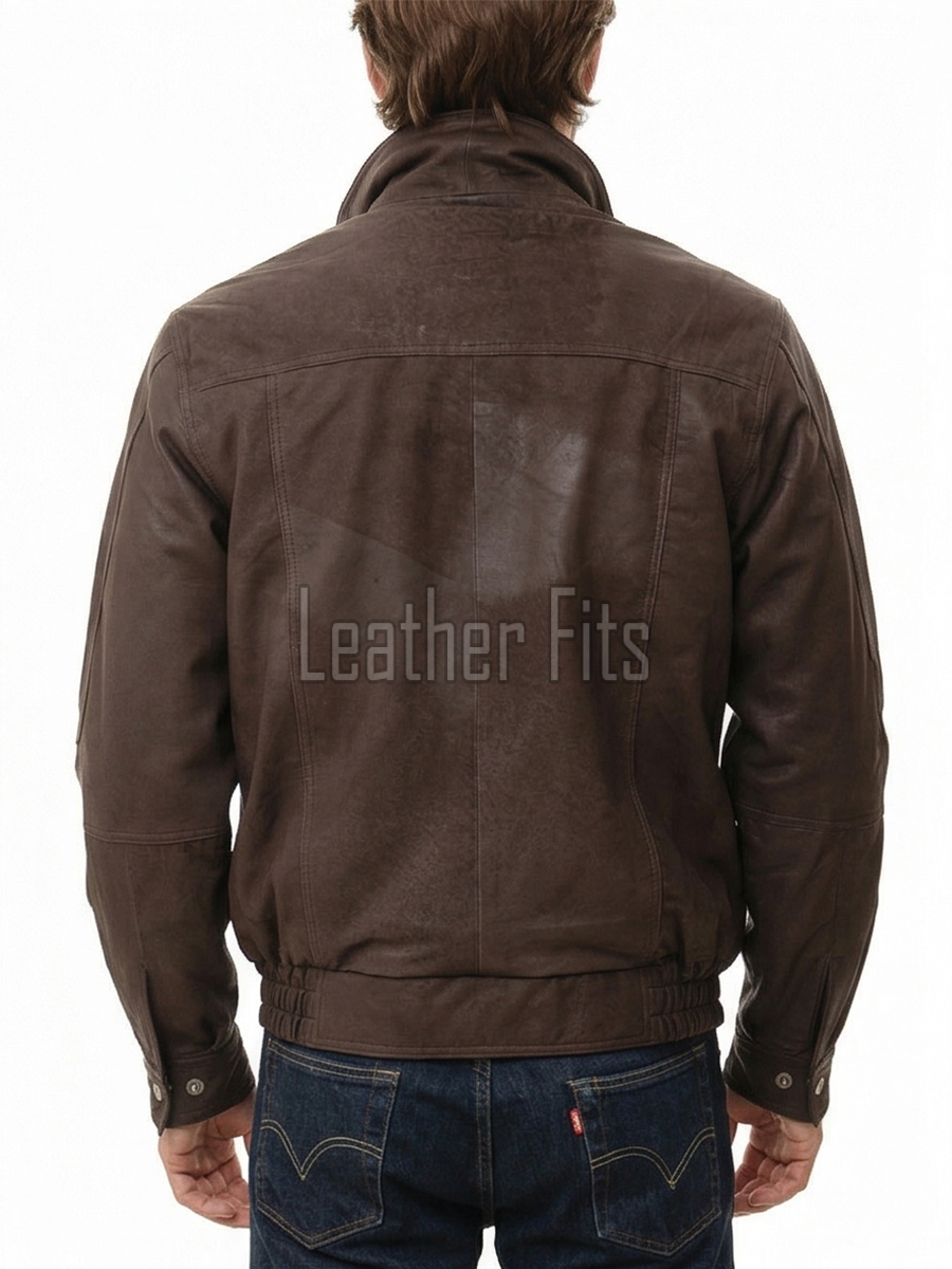 Men Brown Leather Jacket - Premium Sheepskin Bomber Coat Turn Down Shirt Collar Antique Distressed Multi Panel Fly Front Vintage Flight Men