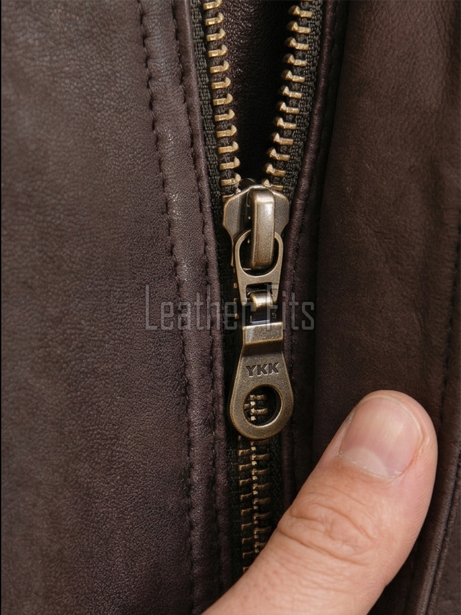 Men Brown Leather Jacket - Premium Sheepskin Bomber Coat Turn Down Shirt Collar Antique Distressed Multi Panel Fly Front Vintage Flight Men