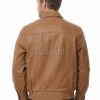 Men Tan Leather Jacket - Premium Sheepskin Bomber Coat Turn Down Shirt Collar Camel Multi Vertical Panel Fly Front Windbreaker Casual Men