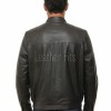 Men Black Leather Jacket - Premium Sheepskin Sleek Mandarin Stand Collar Minimalist Horizontal Seam Center Zip Casual Lightweight Coat