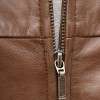 Men Brown Leather Jacket - Premium Sheepskin Sleek Mandarin Stand Collar Minimalist Horizontal Seam Center Zip Casual Lightweight Coat