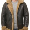 Men Brown Leather Jacket - Premium Aviator B3 Shearling Bomber Coat Wide Faux Wool Collar Warm Winter Flight Thick Windbreaker Tactical Men