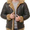 Men Brown Leather Jacket - Premium Aviator B3 Shearling Bomber Coat Wide Faux Wool Collar Warm Winter Flight Thick Windbreaker Tactical Men