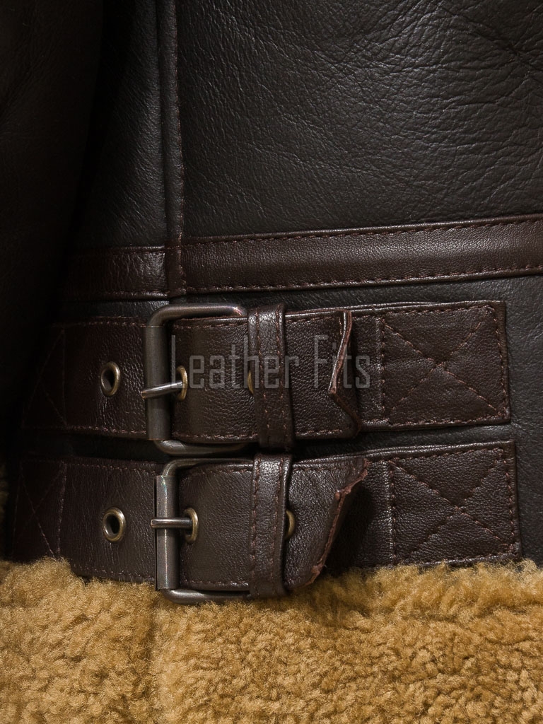 Men Brown Leather Jacket - Premium Aviator B3 Shearling Bomber Coat Wide Faux Wool Collar Warm Winter Flight Thick Windbreaker Tactical Men