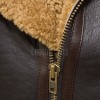 Men Brown Leather Jacket - Premium Aviator B3 Shearling Bomber Coat Wide Faux Wool Collar Warm Winter Flight Thick Windbreaker Tactical Men