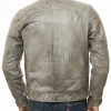 Men Grey Leather Jacket - Premium Distressed Cafe Racer Biker Coat Quilted Shoulder Stand Collar Vintage Washed Multi Pocket Classic Men
