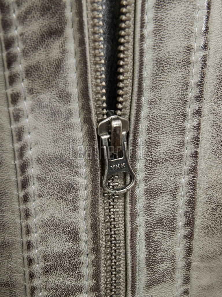 Men Grey Leather Jacket - Premium Distressed Cafe Racer Biker Coat Quilted Shoulder Stand Collar Vintage Washed Multi Pocket Classic Men