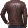 Men Maroon Leather Jacket - Premium Oxblood Cafe Racer Biker Coat Quilted Shoulder Stand Collar Vintage Washed Multi Pocket Burgundy Men