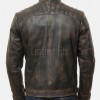 Men Brown Leather Jacket - Premium Distressed Cafe Racer Biker Coat Quilted Shoulder Stand Collar Vintage Washed Multi Pocket Classic Men