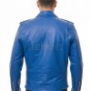 Men Blue Leather Jacket - Premium Electric Blue Brando Biker Coat Asymmetric Zip Shoulder Epaulets Belted Punk Rock Heavy Moto Rider Men