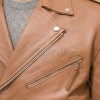 Men Brown Leather Jacket - Premium Tan Brando Biker Coat Asymmetric Zip Shoulder Epaulets Belted Classic Punk Rock Heavy Moto Rider Men
