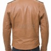 Men Brown Leather Jacket - Premium Tan Brando Biker Coat Asymmetric Zip Shoulder Epaulets Belted Classic Punk Rock Heavy Moto Rider Men