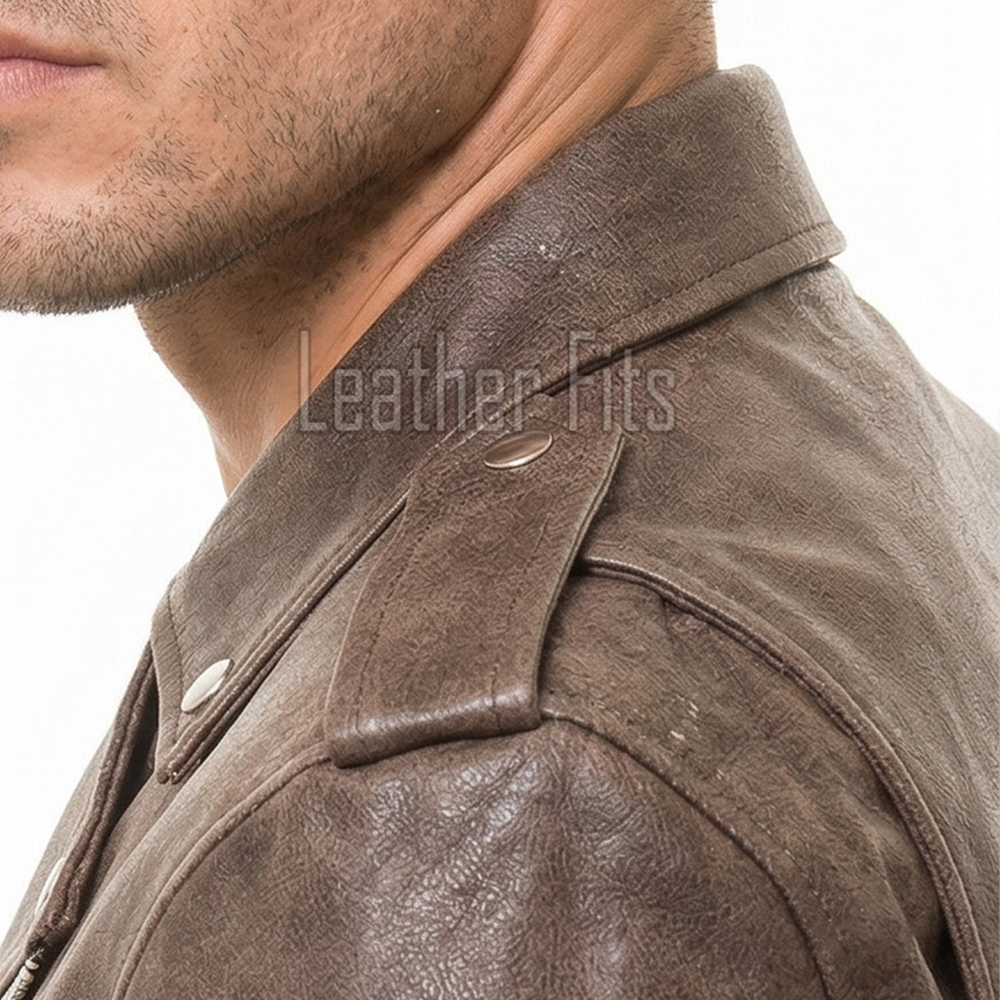 Men Brown Leather Jacket - Premium Distressed Brando Biker Coat Vintage Asymmetric Zip Shoulder Epaulets Belted Heavy Rock Moto Rider Men