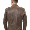 Men Brown Leather Jacket - Premium Distressed Brando Biker Coat Vintage Asymmetric Zip Shoulder Epaulets Belted Heavy Rock Moto Rider Men