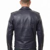 Men Blue Leather Jacket - Premium Navy Blue Brando Biker Coat Asymmetric Zip Shoulder Epaulets Belted Heavy Rock Moto Rider Outerwear Men