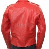 Men Red Leather Jacket - Premium Vibrant Crimson Brando Biker Coat Asymmetric Zip Shoulder Epaulets Belted Heavy Rock Moto Rider Men