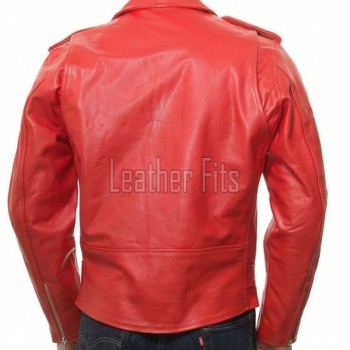 Men Red Leather Jacket - Premium Vibrant Crimson Brando Biker Coat Asymmetric Zip Shoulder Epaulets Belted Heavy Rock Moto Rider Men