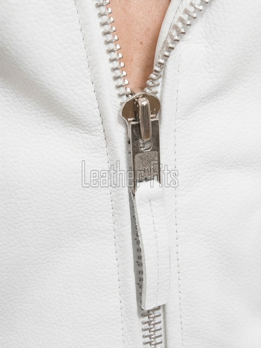 Men White Leather Jacket - Premium Stark White Brando Biker Coat Asymmetric Zip Shoulder Epaulets Belted Heavy Rock Moto Rider Men