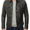 Men Black Leather Jacket - Premium Genuine Soft Cowhide Western Shirt Slim Fit Casual Classic Snap Button Luxury Vintage Moto Outerwear Men