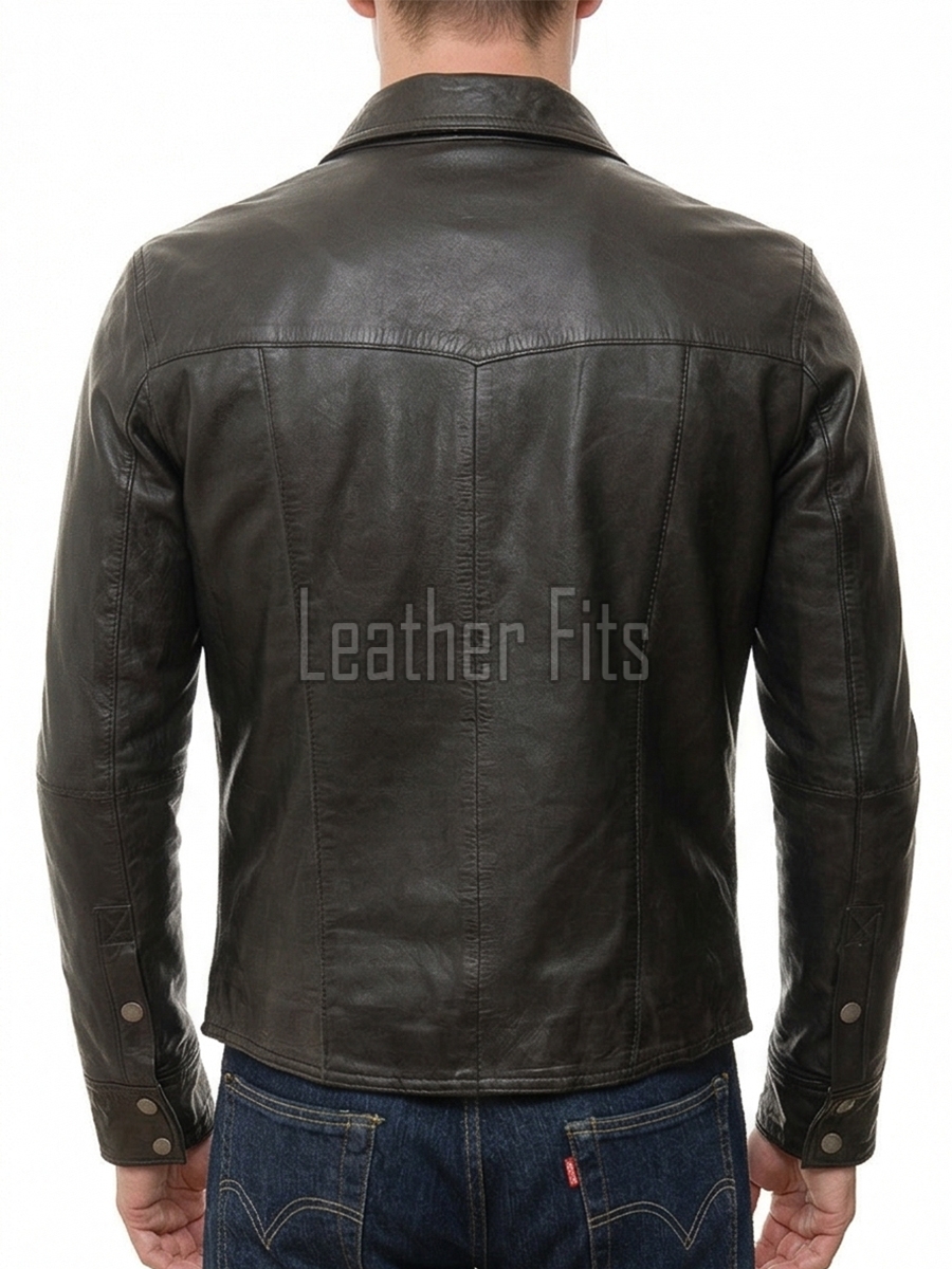 Men Black Leather Jacket - Premium Genuine Soft Cowhide Western Shirt Slim Fit Casual Classic Snap Button Luxury Vintage Moto Outerwear Men