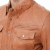 Men Brown Leather Jacket - Premium Tan Western Shirt Soft Genuine Cowhide Slim Fit Casual Classic Snap Button Luxury Vintage Outerwear Men