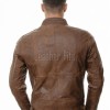 Men Brown Leather Jacket - Premium Distressed Antique Cafe Racer Coat Stand Collar Zipper Multi Pockets Casual Vintage Moto Rider Outerwear Men