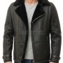Men Black Leather Aviator Jacket - Premium B3 Shearling Bomber Winter Coat Asymmetrical Zip Warm Faux Fur Collar Moto Rider Outerwear Men