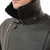 Men Black Leather Aviator Jacket - Premium B3 Shearling Bomber Winter Coat Asymmetrical Zip Warm Faux Fur Collar Moto Rider Outerwear Men