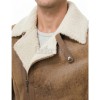 Men Brown Leather Aviator Jacket - Premium B3 Shearling Bomber Winter Coat Asymmetrical Zip Warm Faux Fur Cream Collar Moto Rider Outerwear