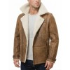 Men Brown Leather Aviator Jacket - Premium B3 Shearling Bomber Winter Coat Asymmetrical Zip Warm Faux Fur Cream Collar Moto Rider Outerwear