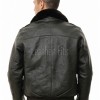 Men Dark Brown Leather Jacket - Premium G1 Flight Bomber Military Coat Removable Black Fur Collar Ribbed Knit Trim Cargo Pockets Outerwear