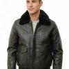 Men Dark Brown Leather Jacket - Premium G1 Flight Bomber Military Coat Removable Black Fur Collar Ribbed Knit Trim Cargo Pockets Outerwear
