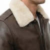 Men Brown Leather Bomber Jacket - Premium G1 Flight Military Aviator Coat Removable Cream Fur Collar Ribbed Knit Trim Cargo Pockets Outerwear