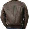 Men Brown Leather Bomber Jacket - Premium G1 Flight Military Aviator Coat Removable Cream Fur Collar Ribbed Knit Trim Cargo Pockets Outerwear