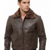 Men Brown Leather Bomber Jacket - Premium A2 Flight Military Aviator Coat Removable Brown Fur Collar Ribbed Knit Trim Cargo Pockets Outerwear