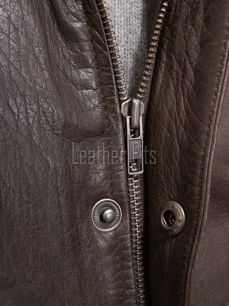 Men Brown Leather Bomber Jacket - Premium A2 Flight Military Aviator Coat Removable Brown Fur Collar Ribbed Knit Trim Cargo Pockets Outerwear