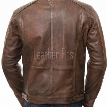 Men Distressed Brown Leather Jacket - Premium Vintage Cafe Racer Biker Motorcycle Coat Stand Collar Multi Pocket YKK Zip Tactical Outerwear