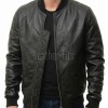 Men Black Leather Bomber Jacket - Premium Classic MA1 Flight Aviator Coat Ribbed Knit Trim Quilted Wind Flap Minimalist Sleek Outerwear
