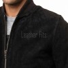 Men Black Suede Bomber Jacket - Premium Classic MA1 Flight Aviator Coat Ribbed Knit Trim Quilted Wind Flap Sleek Soft Genuine Outerwear