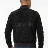 Men Black Suede Bomber Jacket - Premium Classic MA1 Flight Aviator Coat Ribbed Knit Trim Quilted Wind Flap Sleek Soft Genuine Outerwear