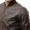 Men Brown Leather Bomber Jacket - Premium Classic MA1 Flight Aviator Coat Ribbed Knit Trim Minimalist Sleek Genuine Casual Outerwear