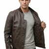 Men Brown Leather Bomber Jacket - Premium Classic MA1 Flight Aviator Coat Ribbed Knit Trim Minimalist Sleek Genuine Casual Outerwear