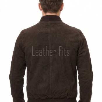 Men Brown Suede Bomber Jacket - Premium Classic MA1 Flight Aviator Coat Ribbed Knit Trim Quilted Wind Flap Sleek Soft Genuine Outerwear