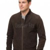 Men Brown Suede Bomber Jacket - Premium Classic MA1 Flight Aviator Coat Ribbed Knit Trim Quilted Wind Flap Sleek Soft Genuine Outerwear