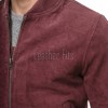 Men Burgundy Suede Bomber Jacket - Premium Classic MA1 Flight Aviator Coat Ribbed Knit Trim Quilted Wind Flap Sleek Wine Genuine Outerwear