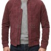 Men Burgundy Suede Bomber Jacket - Premium Classic MA1 Flight Aviator Coat Ribbed Knit Trim Quilted Wind Flap Sleek Wine Genuine Outerwear